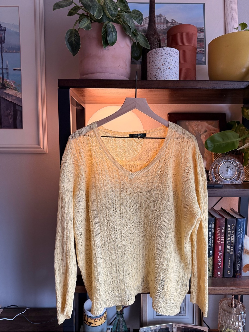 Ralph Lauren Yellow Cable-Knit V-Neck Sweater